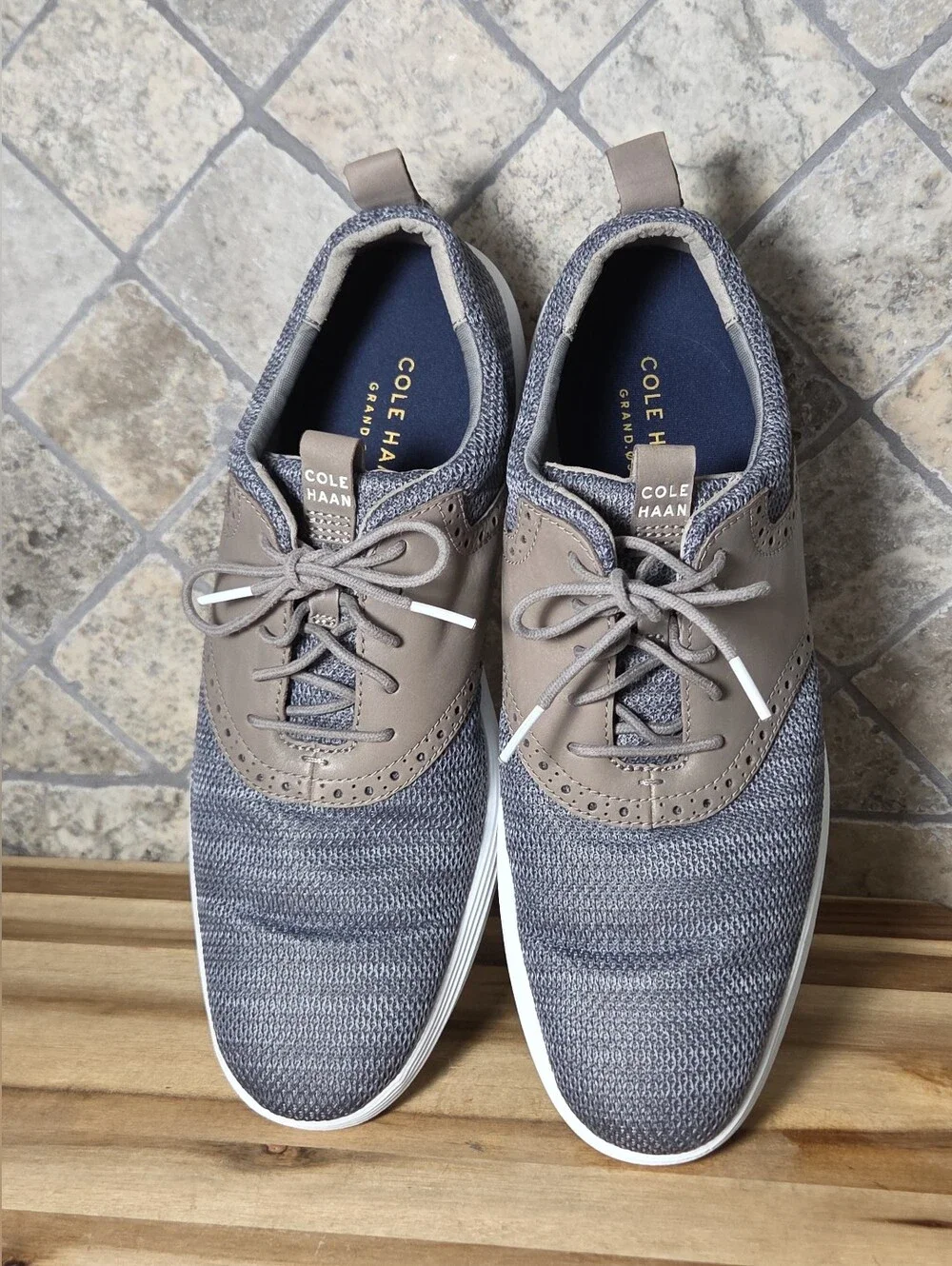 Cole Haan Grand Tour OS Oxford Shoes Men's 11M Gray Knit Leather Brogue Sneakers